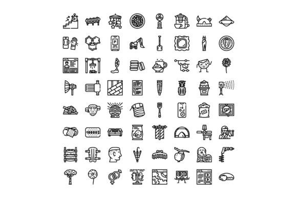 Black Line Art Icon Set Design Collection