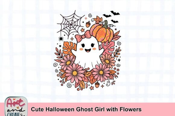 Charming Halloween Ghost Girl with Flowers: A Versatile Design for Fall Festivities