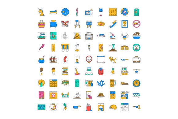 Collection of Flat Color Line Icons: A Versatile Design Resource for Real-World Use