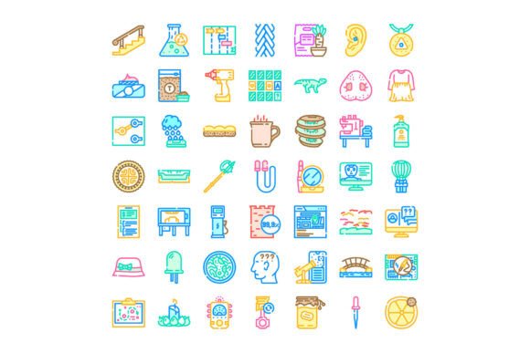 Diverse Colorful Line Icons Set on White