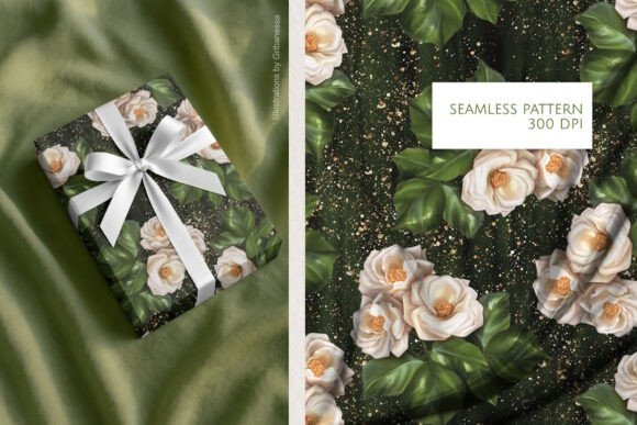 Elegant Design Made Easy with White Roses Pattern with Glitter